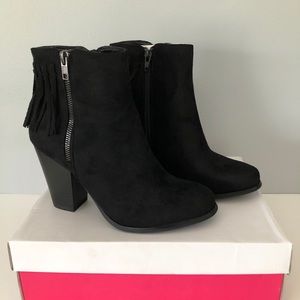 Just Fab Black Suede Bootie with Fringe.